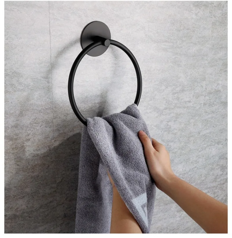 Stainless Steel Black Towel Bar Self-Adhesive Toilet Paper Holder Bathrobe Hooks No Drill Holes Towel Rack Bathroom Accessories