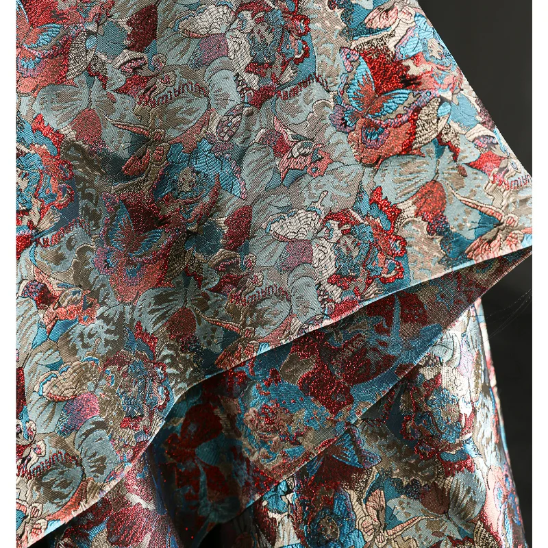 

Dunhuang Flower Butterfly Dream Colorful Bright Silk Jacquard Texture Contour Windbreaker Coat Qipao Clothing Design Fabric