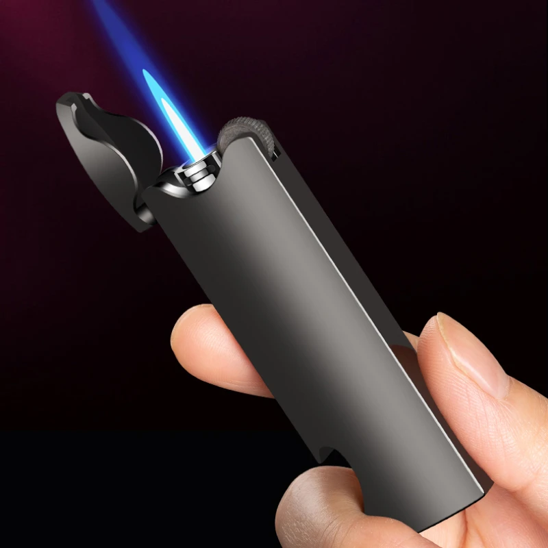 New Windproof Grinding Wheel Straight Tiktok Lighter Blue Flame Creative Mini Portable with Bottle Opener Gas Lighter Men Gift