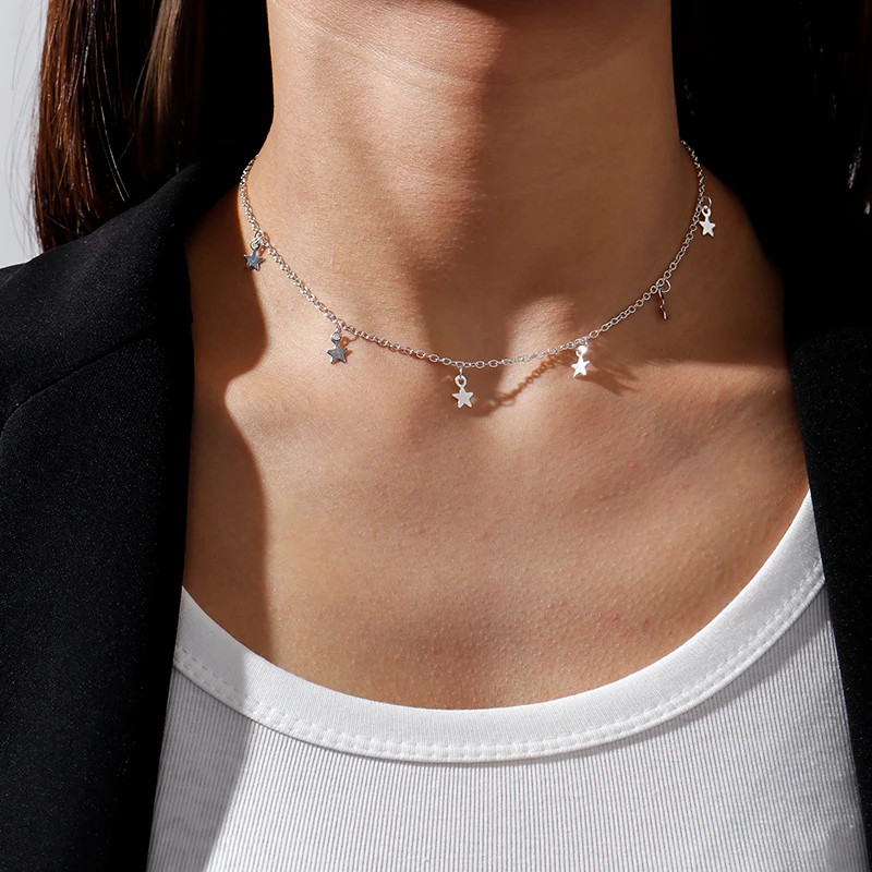 Aihua Gold Farbe Tiny Star Anhänger Halskette für Frauen Einfache Pentagon-Stern Choker Halsketten Mode Weibliche Schmuck Geschenke – Detail 4