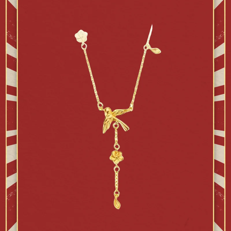 

9999 Real Gold 24K Twelve Flowers Goddess Eyebrow Set Chain Premium Magpie Clavicle Necklace