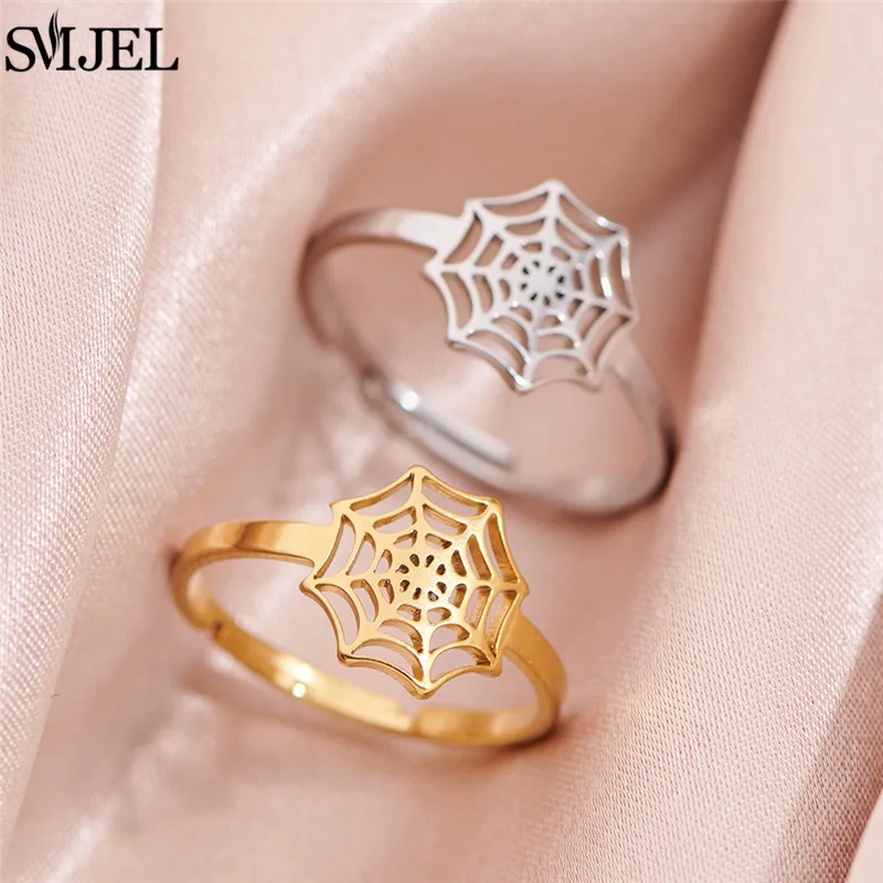 Punk Spider Web Ring for Women Men Creative Stainless Steel Open Adjustable Rings 2024 Couple Jewelry Hallowmas Gift Wholesale