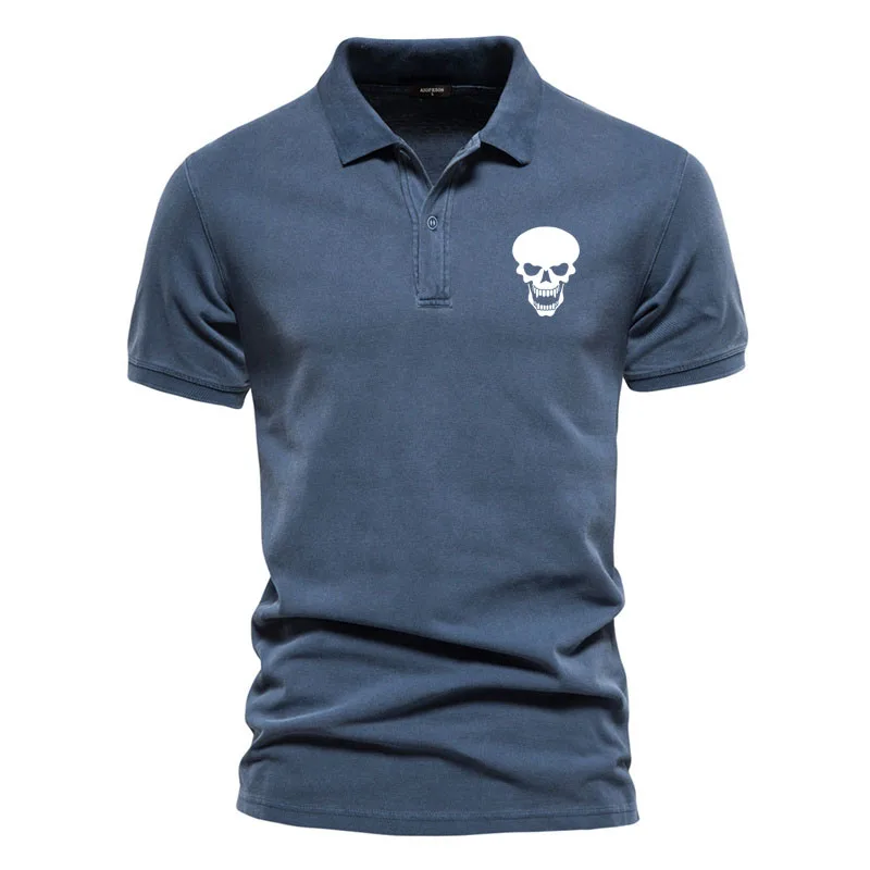 Summer men's POLO shirt Skull logo print high-quality cotton men's short sleeve business casual sports men's lapel T shirt