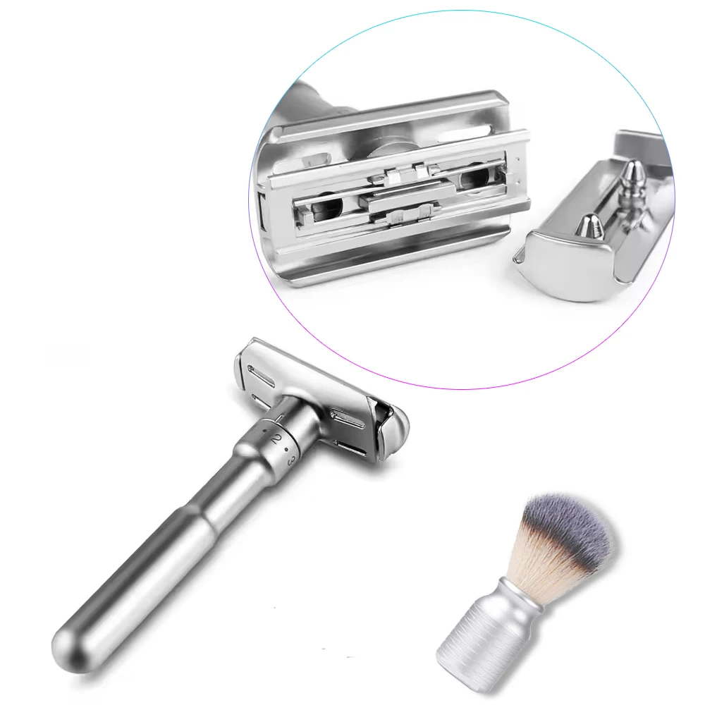 Adjustable Safety Razor for Men, 1-5 Settings Double Edge Wet Shaving Razor, Black Matte Metal Handle, Reusable Eco-Friendly Man view 4