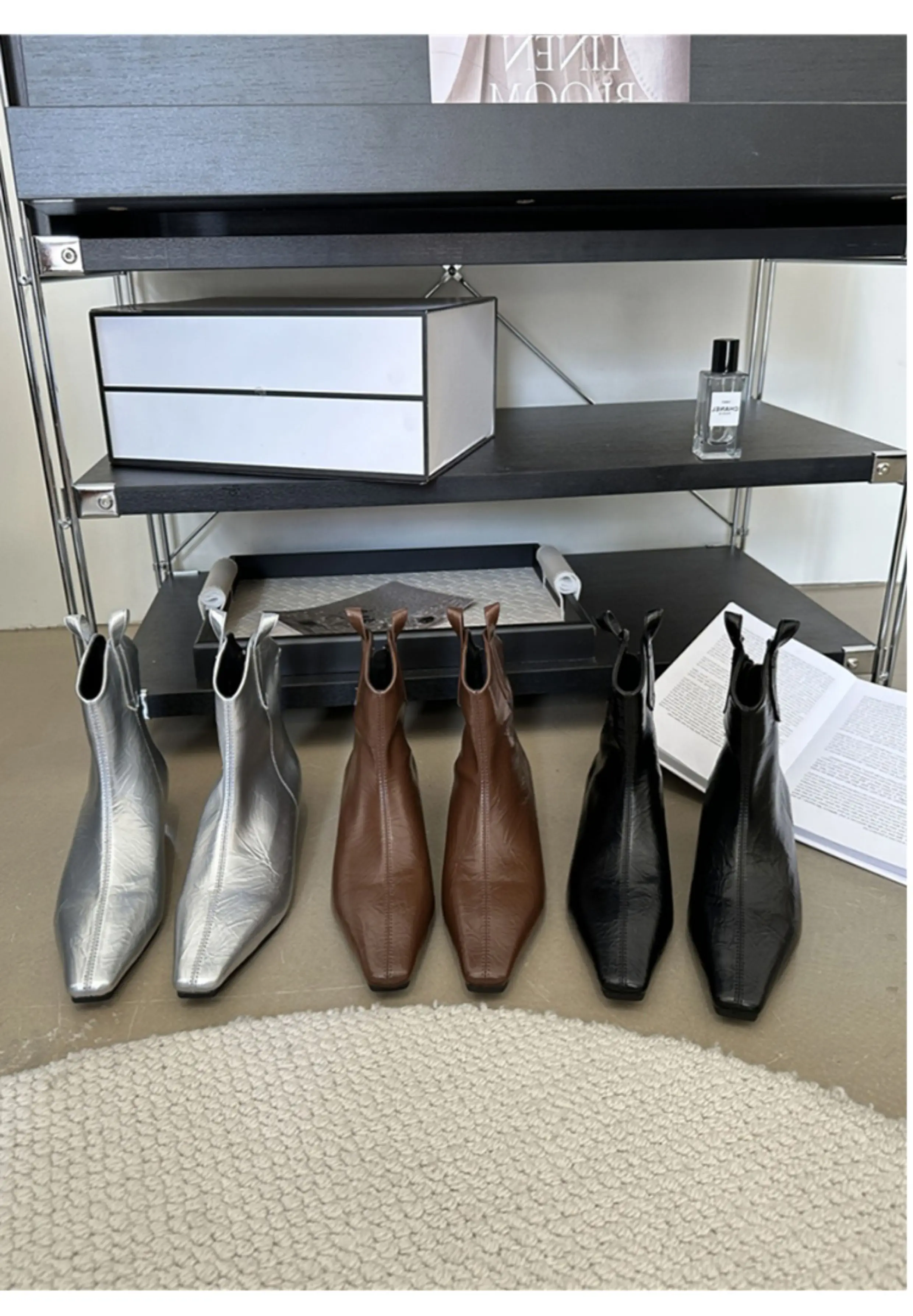 Original Designer-Marke mit quadratischem Kopf und erhöhtem Stiefel nach Reißverschluss, kurze Röhre, modische Leder-Stiefeletten für Damen – Detail 3