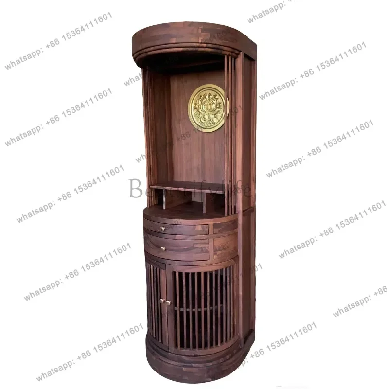 PG   buddha niche walnut all solid wood cabinet guanyin buddha statue for home shrine altar god of wealth cabinet