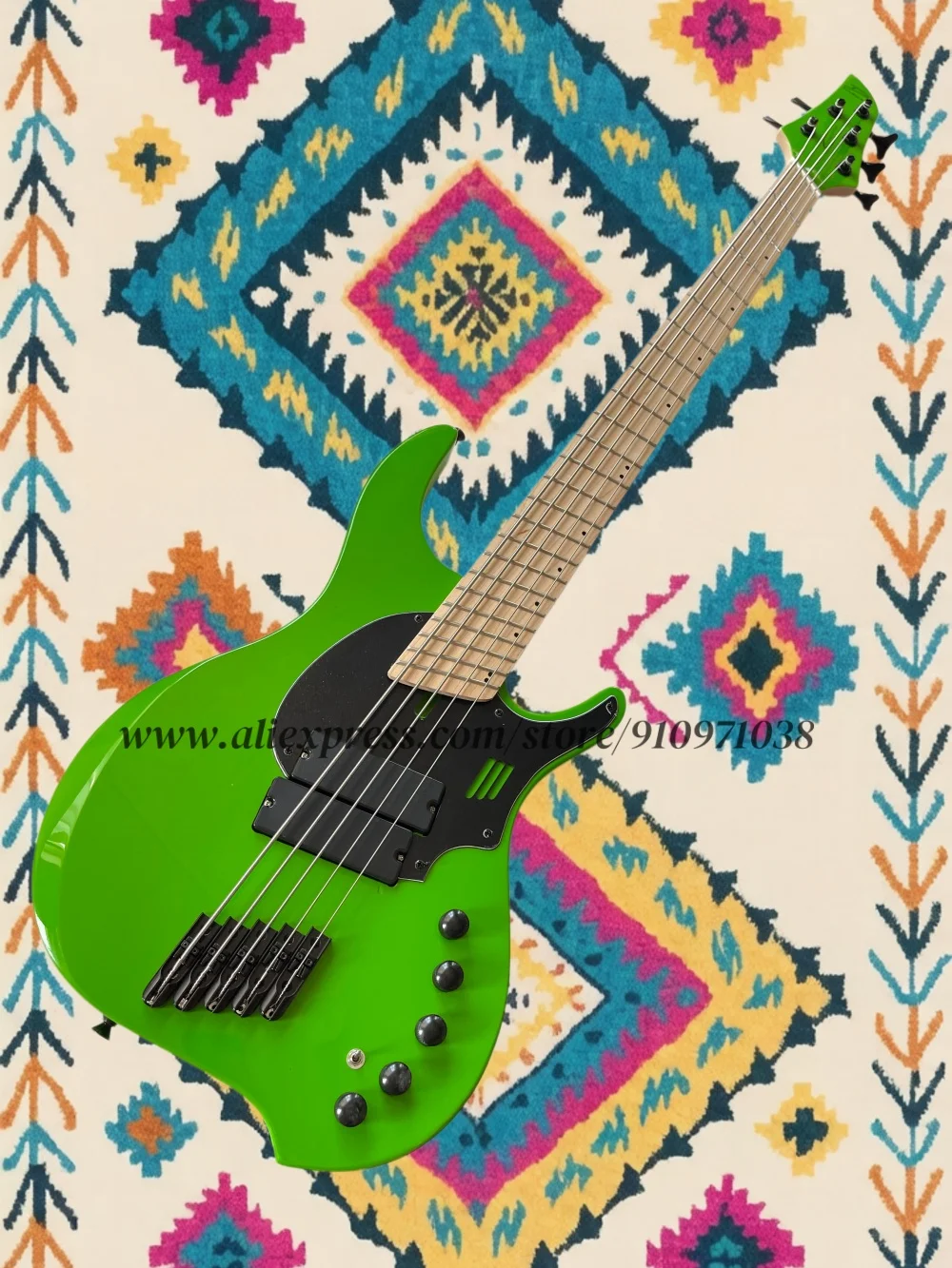 5 strings guitar, fluorescent green bass guitar, DingW bass solid wood body, maple fretboard, effective string length of 34-37 i