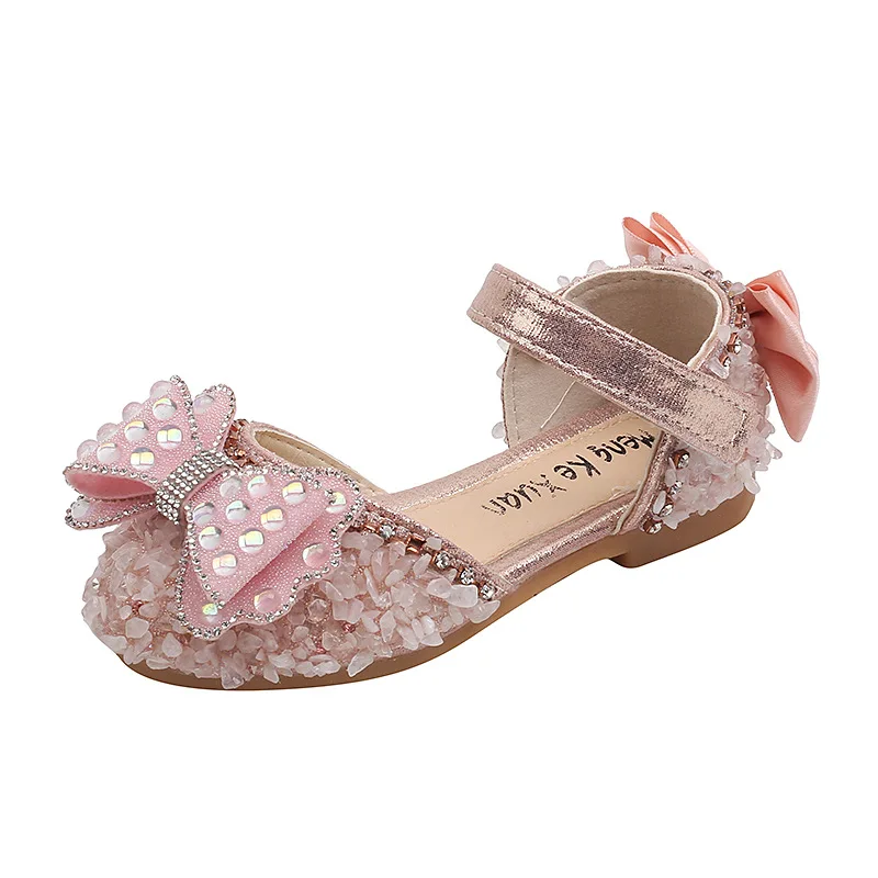 AINYFU Summer Children Rhinestones Bow Sandals Girls Sequins Princess Sandals Toddler Baby Soft Bottom Flats Dance Shoes