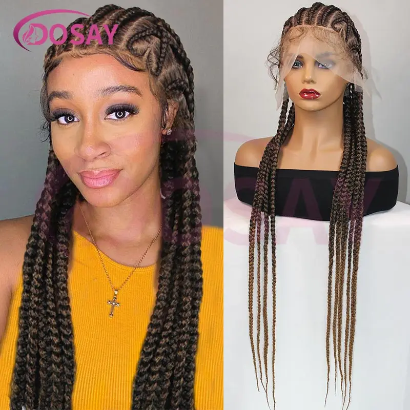 

Синтетические косички в форме сердца, кружевные парики, 36 дюймов, полные кружевные передние плетеные парики для чернокожих женщин, косички, без узлов, плетение коробочек, парик афро