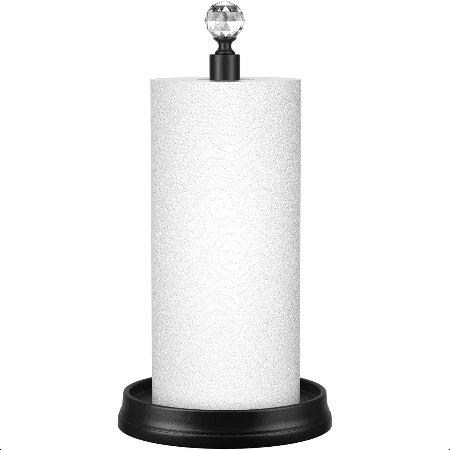 Toallero de papel con cabeza de cristal, soporte de toalla de papel de acero para encimera, soporte de toalla de papel negro para encimeras de cocina, barras D