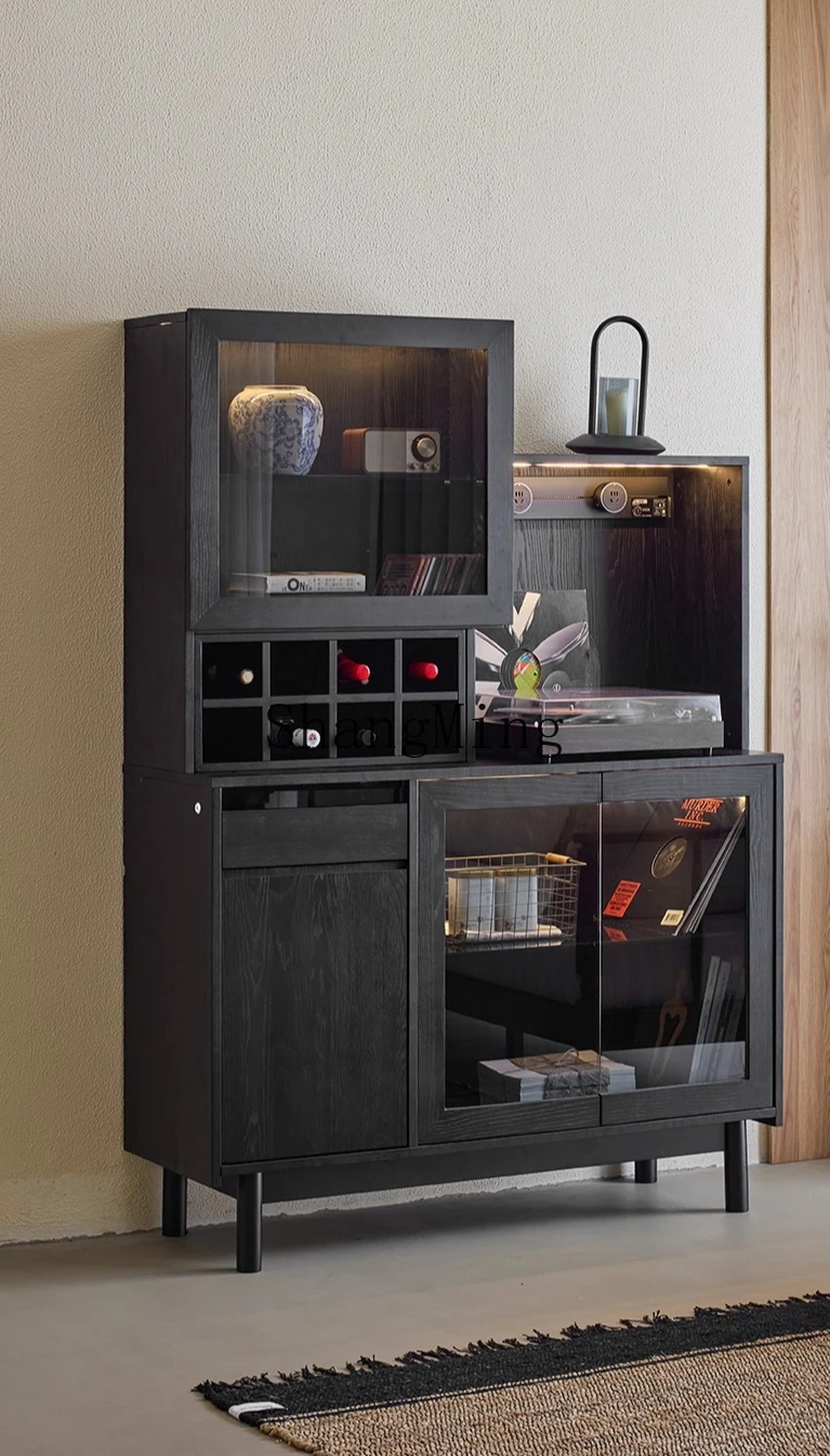 CL  sandalwood retro side cabinet integrated storage cabinet against the wall black solid wood side cabinet
