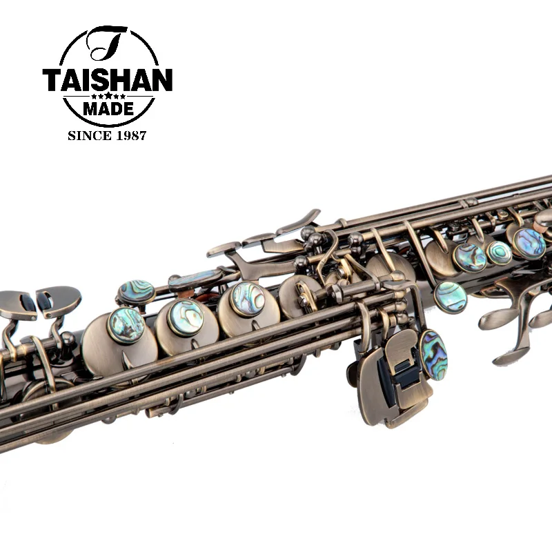 Antique Brass Vintage Style Professional Straight Soprano Saxophone BB Tone Lacquered Finish Woodwind Instrument For Performance