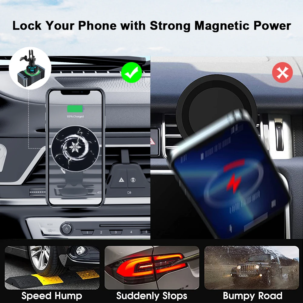 Multifunction 2 in 1 Built in Ice Cooling Sensor Smart 15W Magnetic Wireless Car Charger Mount  for iphone 14/13  Car Air Vent