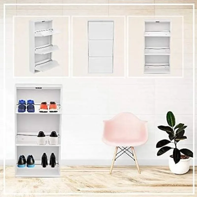 Modern 3 & 4 Drawer Shoe Cabinet, 3-4Tier Shoe Rack Storage Organizer, (White) (3 & 4Tier)