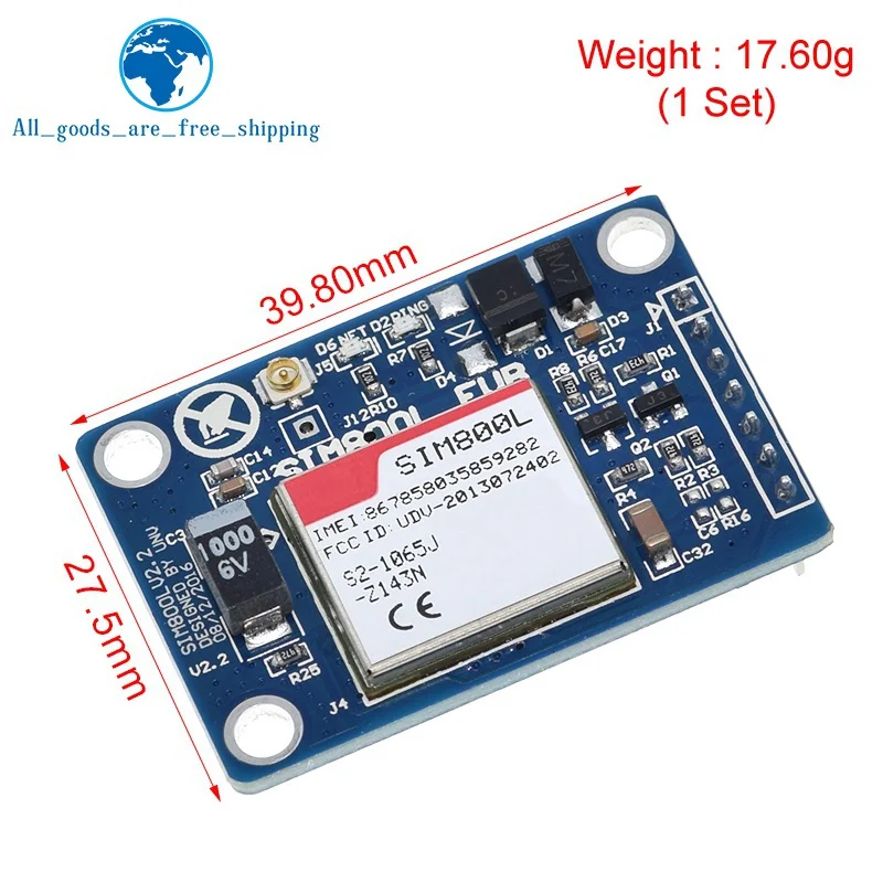 1set SIM800L V2.0 5V Wireless GSM GPRS MODULE Quad-Band W/ Antenna Cable Cap