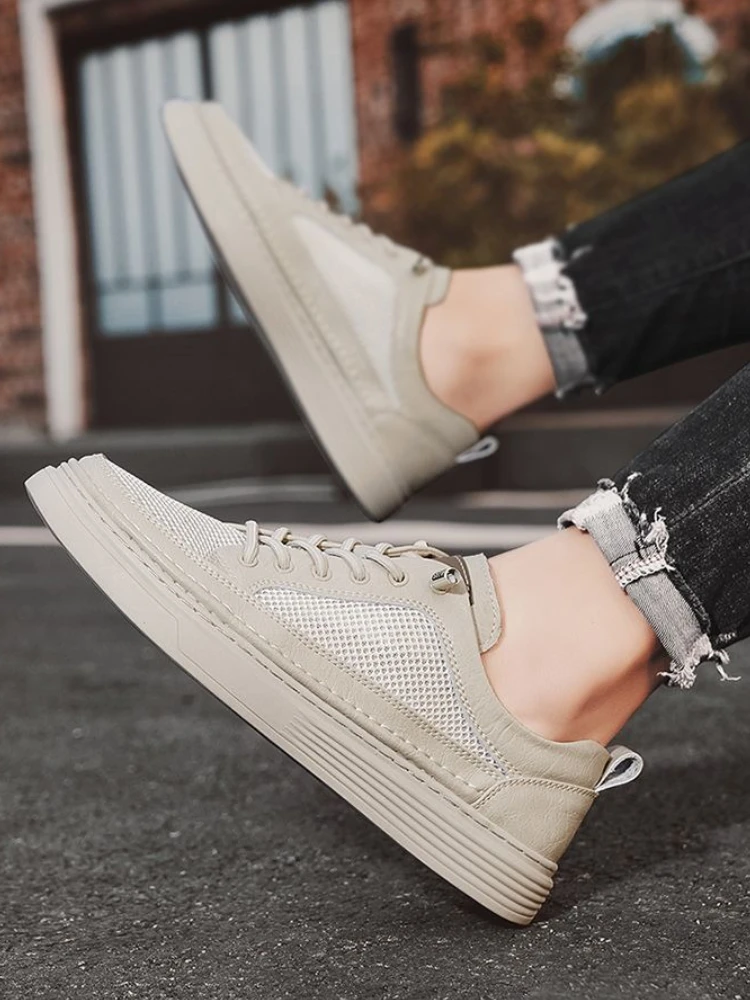 

Кроссовки, летняя легкая мужская обувь, бежевый, размер 44, дизайнерская роскошная элегантная удобная дышащая повседневная обувь по низкой цене для мужчин