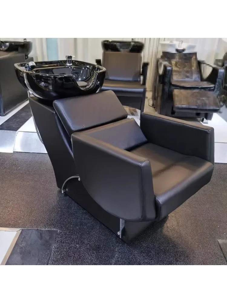 Barber Shop Simple Sitting Shampoo Chair for Hair Salon Space Saving Beauty Salon Flushing Bed Ceramic Basin