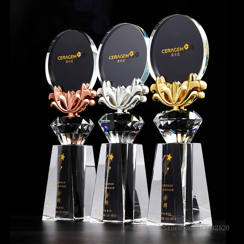 Bauhinia Blooming Crystal Trophy, Customized with Photos, Creative, Honr, annual Meeting, Award, Home Decoration