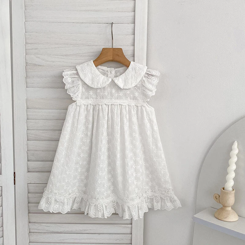 2026 Neuer Sommer 0-24M Baby Mädchen Kurzarm Baumwolle Weißer Strampler 2-6 Jahre Kinder Prinzessin Süßes Stickerei-Kleid Schwesterkleid – Detail 19