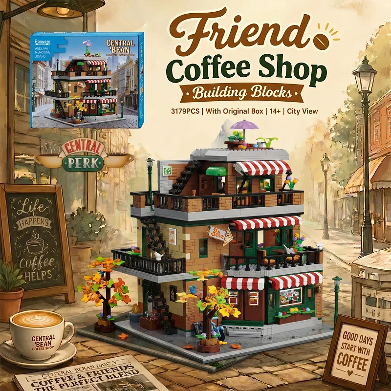 Klemmbausteine Central Perk Apartment-Bausteine – Amerikanische TV-Serie Kaffeehaus Stadtansicht Laden Architektur Ziegelstein-Modellbausatz – Jungen Spielzeug Erwachsene Kinder Geschenk 3179 Teile