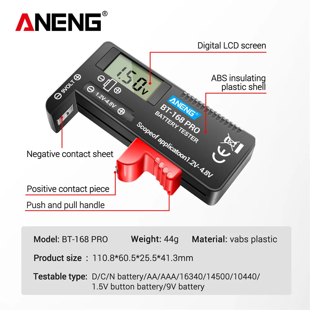 ANENG AN-168 POR Digital Lithium Battery Capacity Tester Checkered Load Analyzer Display Check AAA AA Button Cell Universal Test