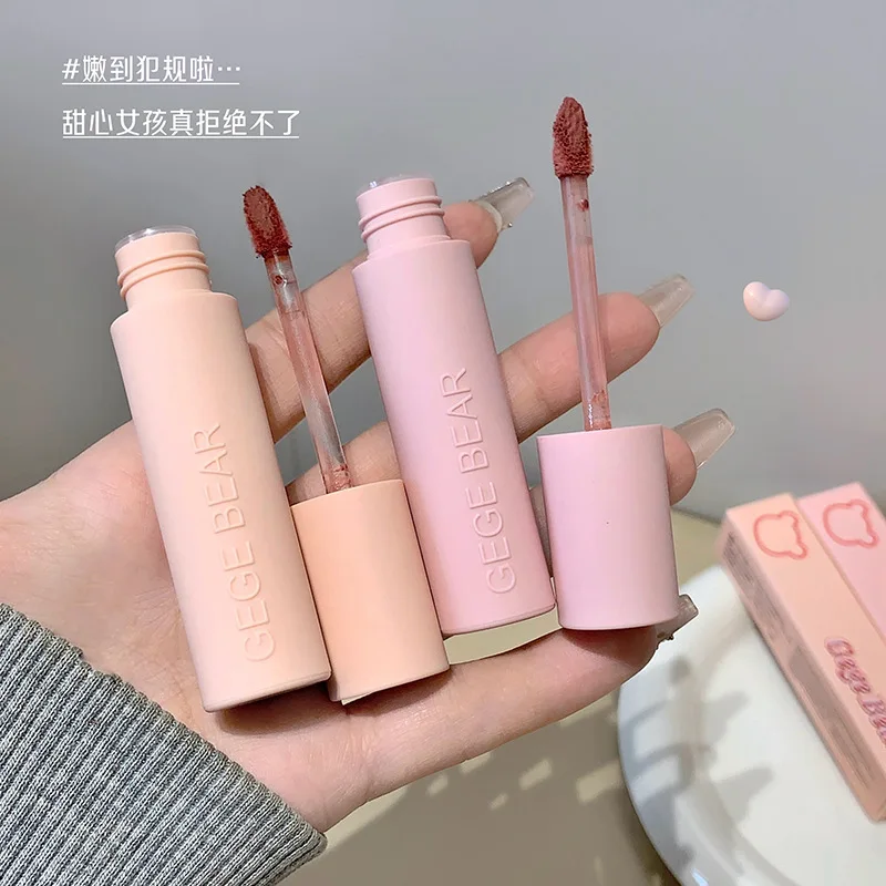 Gege Bear Macaron Velvet Matte Lip Mud, Lápiz Labial Líquido de Larga Duración, No se Desvanece, No se Transfiere, Brillo Labial