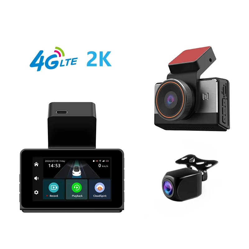 

3-дюймовый 2K 4Gdashcam с двойной записью объектива, Wi-Fi, GPS-отслеживание, подходит для удаленного видео в реальном времени, источник питания 12-24 В, автомобильная камера 4G