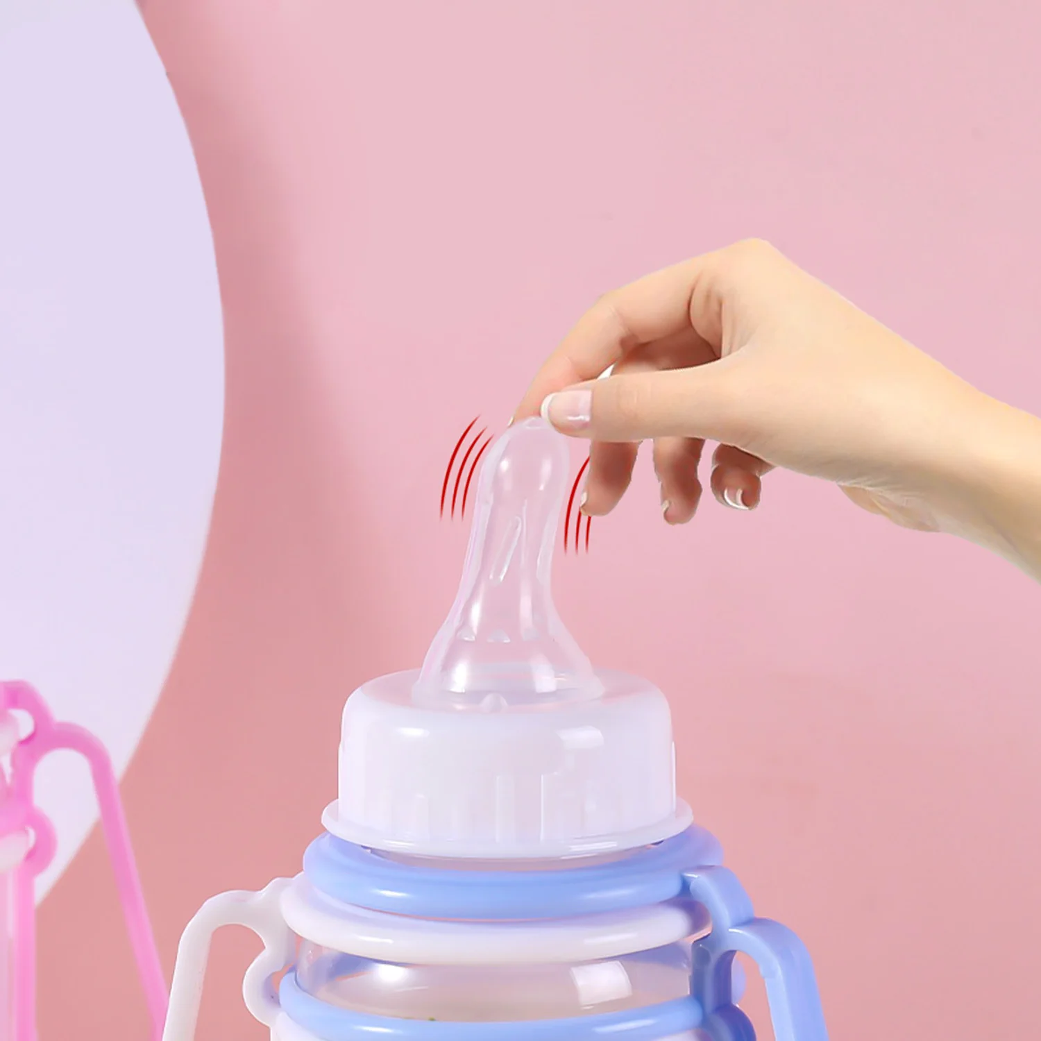 زجاجة أطفال 250 مل مع مقبض عيار قياسي زجاجة أطفال حديثي الولادة مستقيمة من السيليكون كوب ماء مقاوم للعض بنمط عشوائي #3