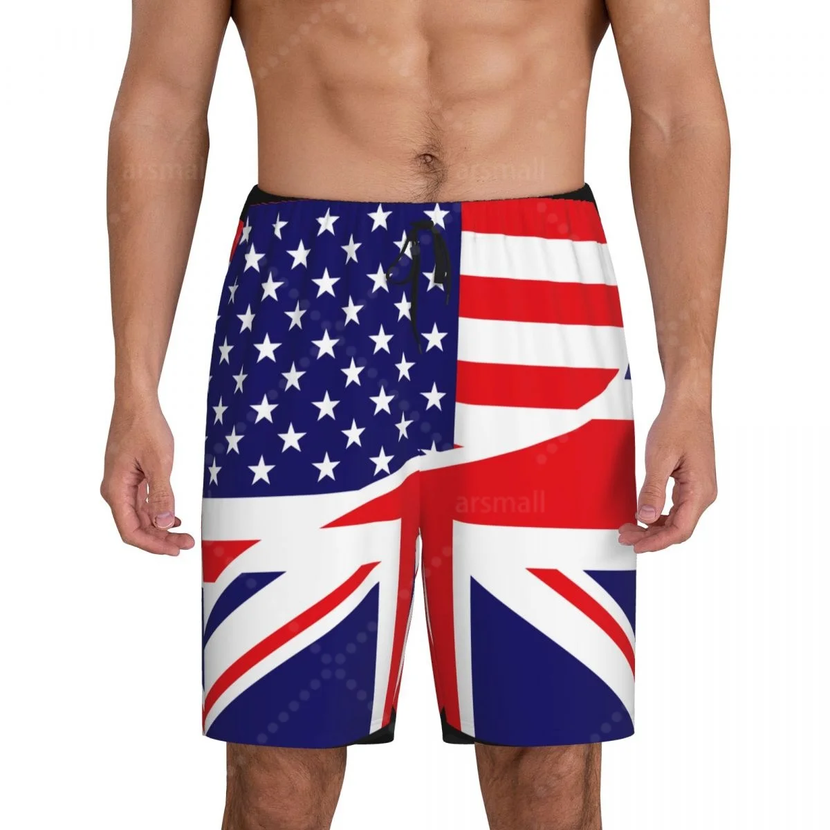 

USA Flag Men's Cool Flat Horn Shorts Street Stretch Shorts Beach Shorts Daily Wear Underwear Sleepwear