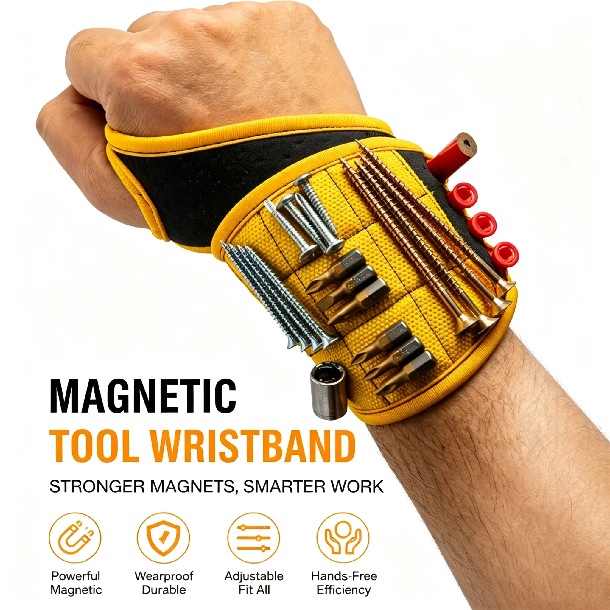 Magnetic Tool Wristband Adjustable Nylon Magnetic Wrist Cuff Storage Holder for Screws Nails Drill Electrician Repair Storage
