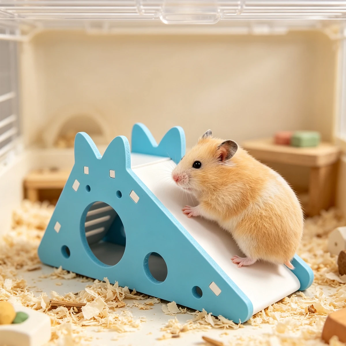 Hamster Guinea Pig Wooden Colorful Slide Toy Pets Accessories Pet Mouse Hamsters Wood Cage Things Toys Boredom Breaker Accessory