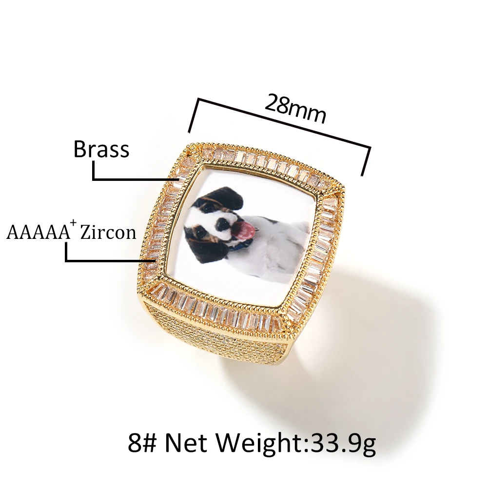 UWIN Custom Picture Rings for Men Women Iced Out Baguettecz Photo Cubic Zirconia Fashion Rings Hip Hop Jewelry for Rappers