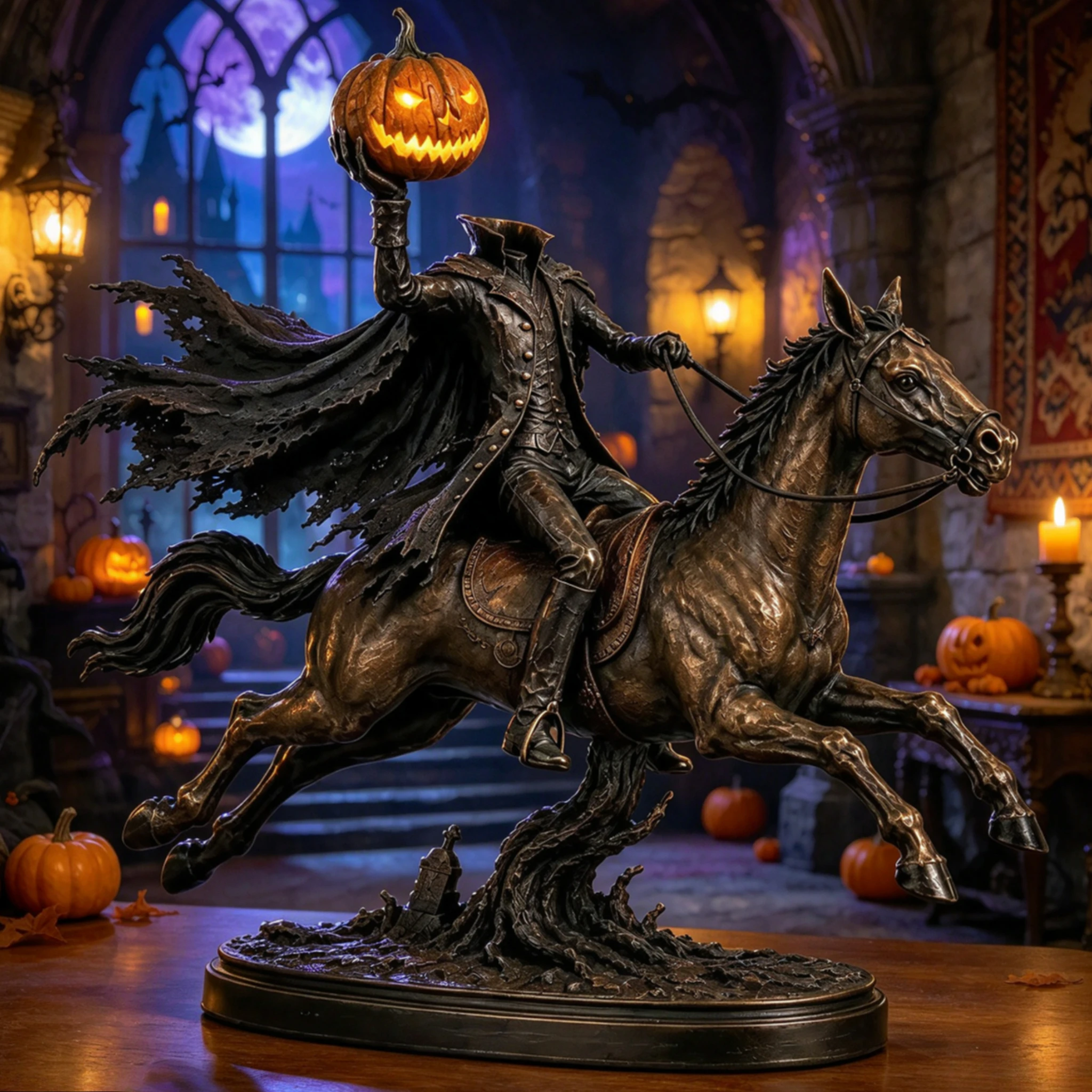 Halloween Glowing Headless Knight Statue Night Lighting Decoration Resin Craft Dark Art Style Built-In Button Battery Desk Decor