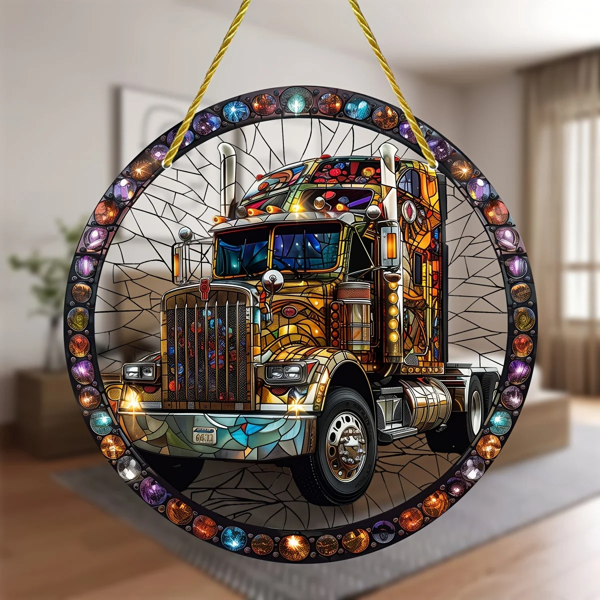 

Stunning Stained Glass Truck Hanging Decoration,Perfect for Seasonal Decor,Porch,Patio,Garden,Garage,Man Cave,Gift for Friends