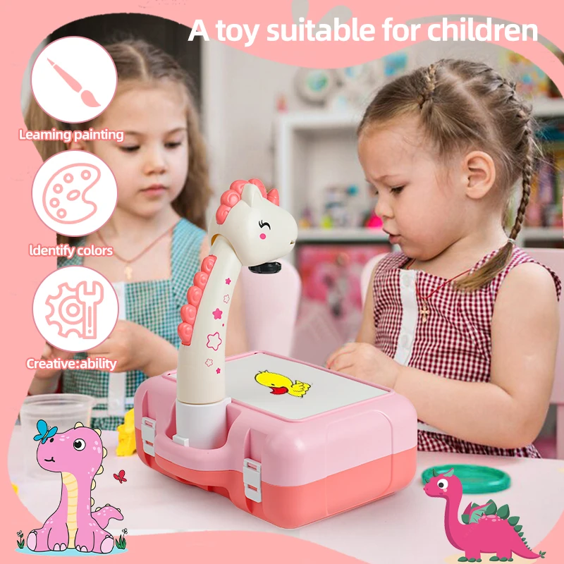 Giraffe kinderprojector tekentafel, multifunctioneel educatief tekenspeelgoed voor kinderen met draagbare koffer, ideaal verjaardagscadeau