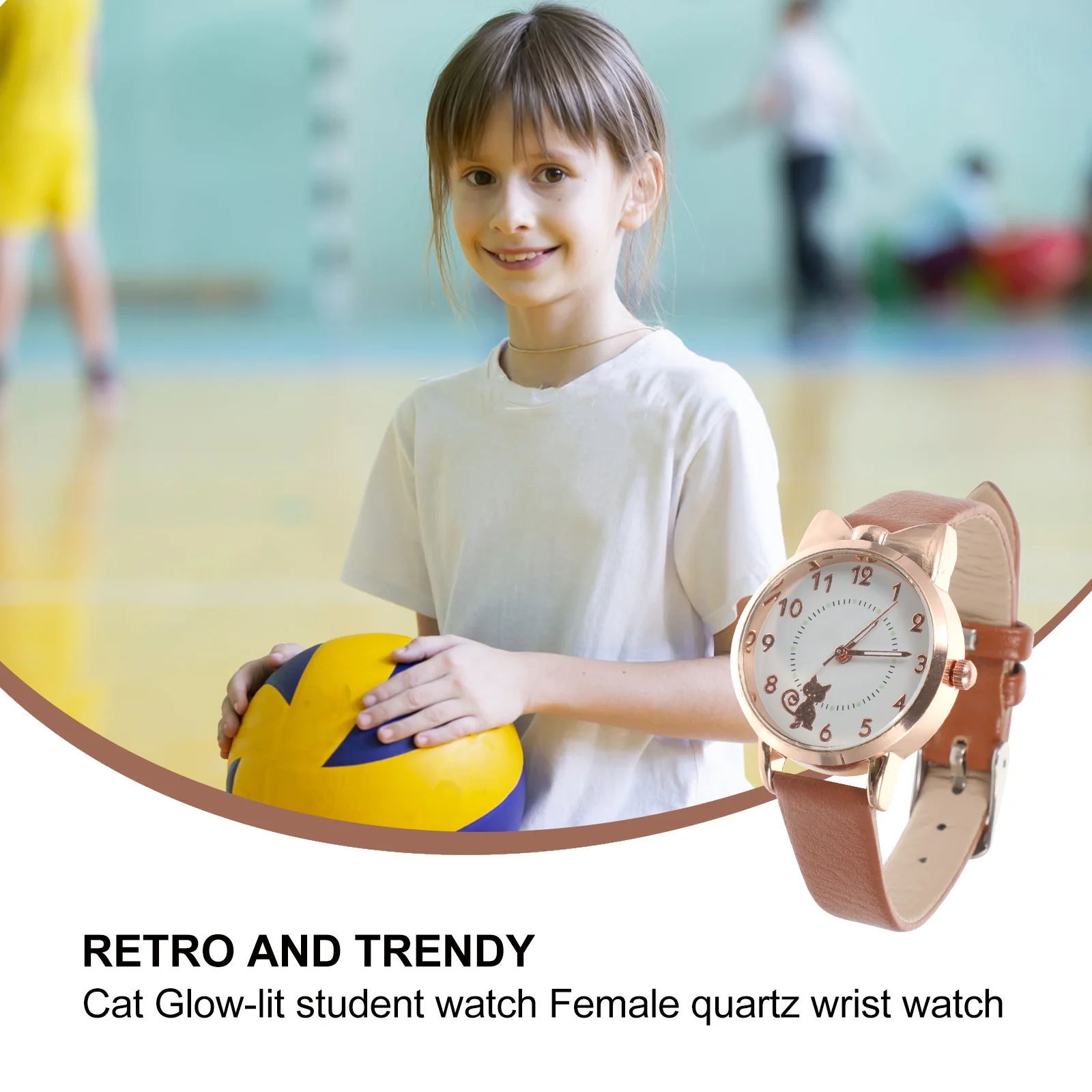 1pc 発光学生時計ファッション漫画子猫クォーツ腕時計ストラップ猫時計用