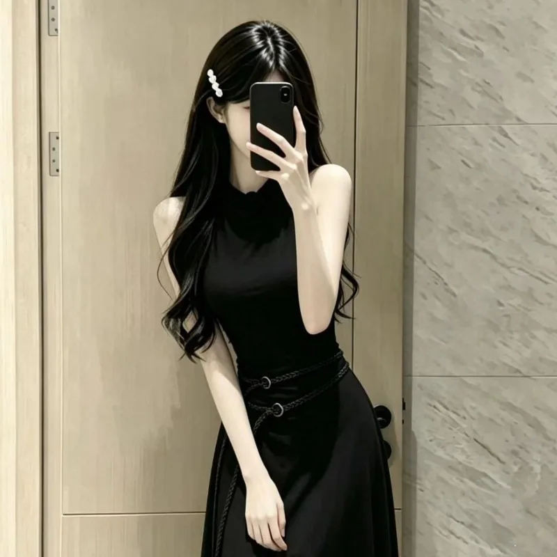 

Xiaoxiangfeng Sleeveless Dress for Women' Summer High-end Temperament Pure Desire Imperial Sister Waist Slim A-shaped Long Dress