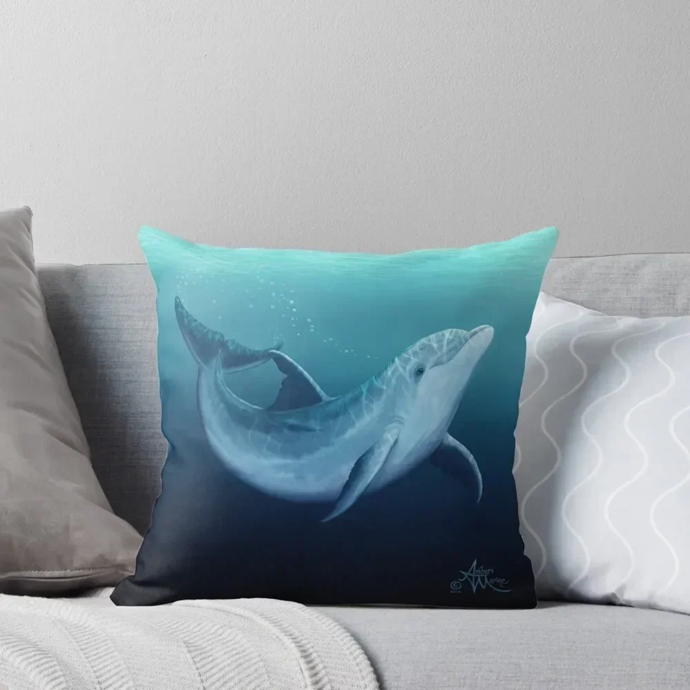 Riversoul Blue by Amber Marine ~ bottlenose dolphin digital painting, art ? 2014 Throw Pillow Decorative Cushion pillow