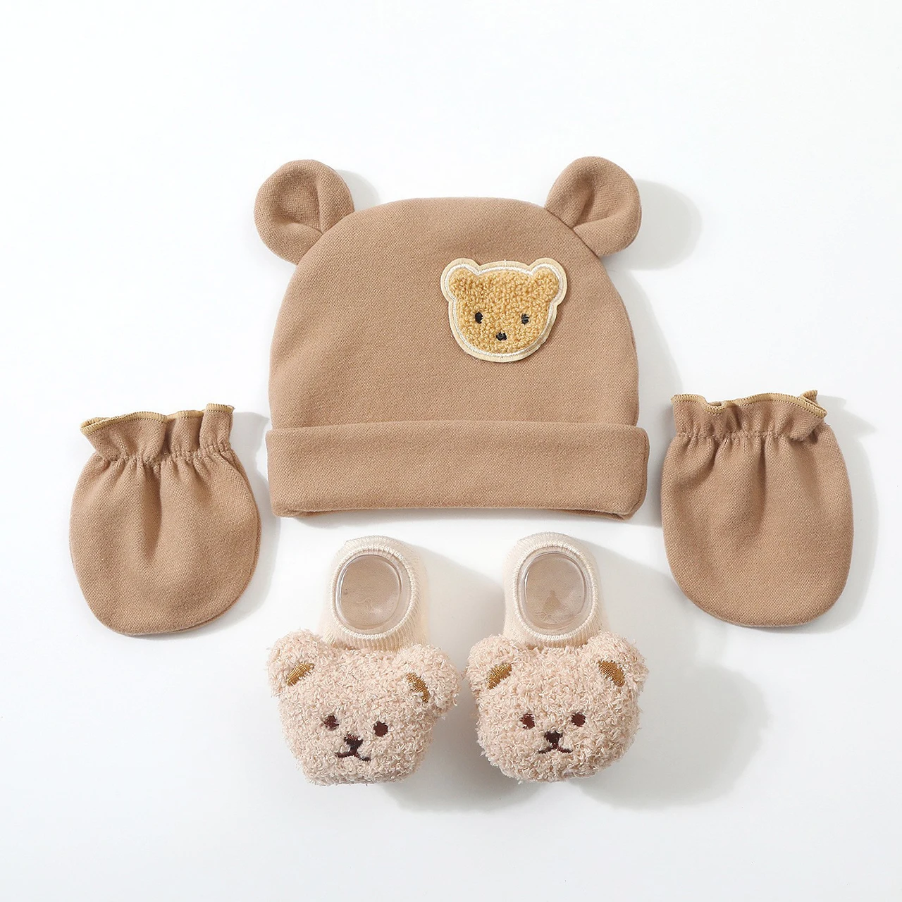 3Pcs Baby Beanie Hat Gloves Socks Set Cartoon Bear Cotton Turban Cap Infant Warm Mittens Anti-slip Floor Sock Newborn Headwear view 5