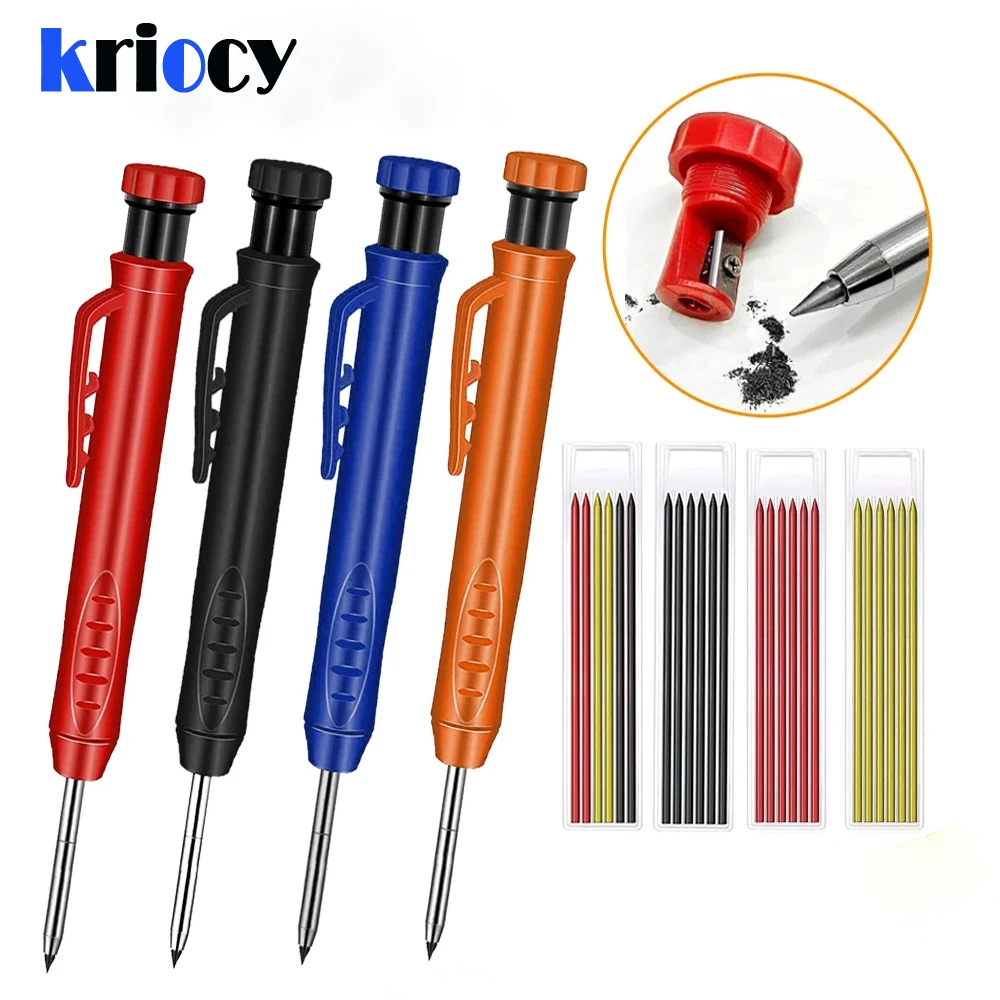 Woodworking Pencil Tools Solid Carpenter Pencil Mechanical Pencil Carpentry Scriber Tools Deep Hole Marking Built-in Sharpener