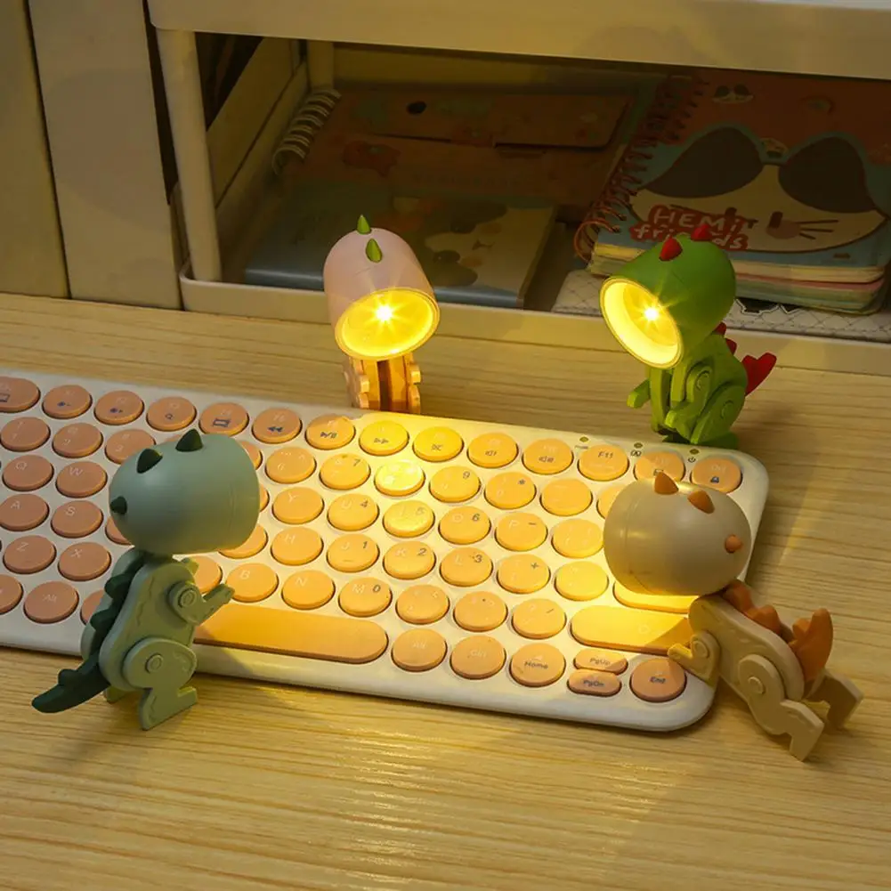 LED Night Light Cartoon Dinosaur Battery Powered Night Lamp Foldable Soft Lighting Energy-saving Desk Lamp For Home/Dormitory