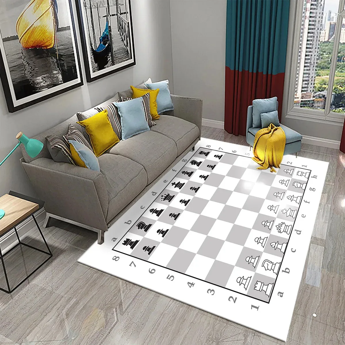 

International Chess Flying Chess Carpet Kids Play Games Mat Child Carpet Area Rug Bedroom Living Room Floor Mat Non-Slip