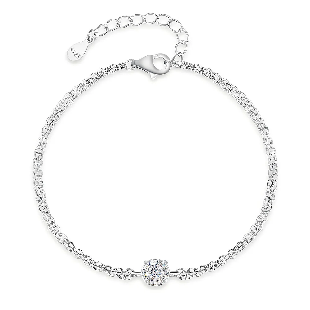 Round eight hearts and eight arrows 50 points mozzarella diamond S925 silver bracelet women's double cross chain bracelet