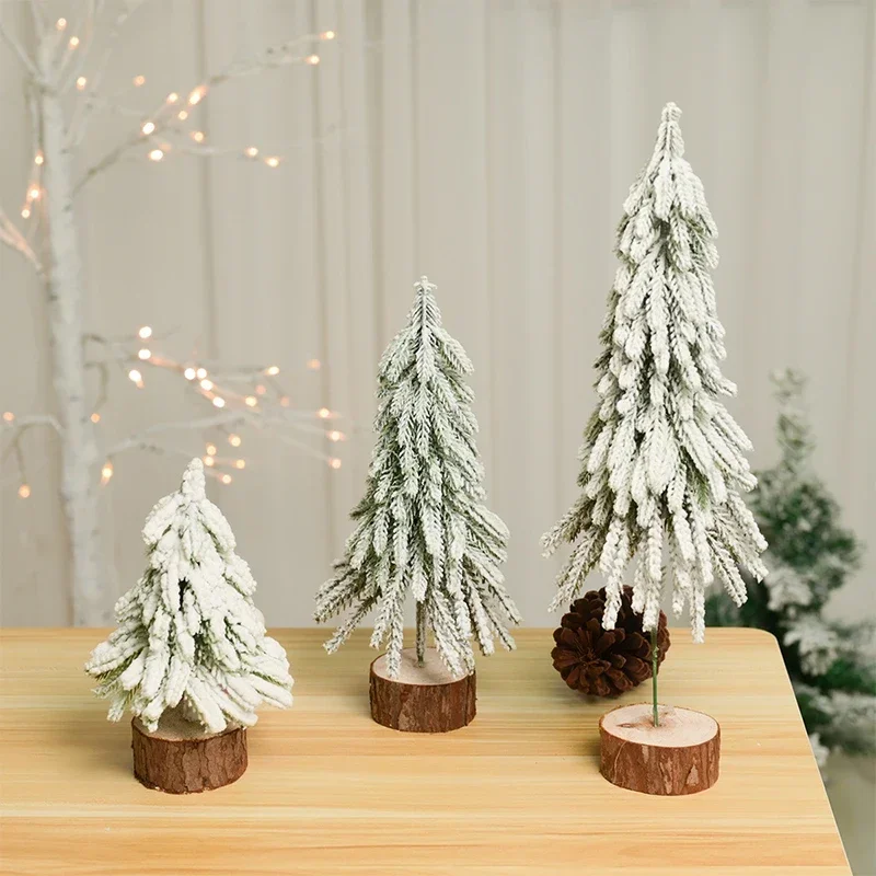 Mini Snow-Frosted Pine Needle Christmas Tree Tabletop Decoration Small Desktop Ornament Festive Home and Office Decor