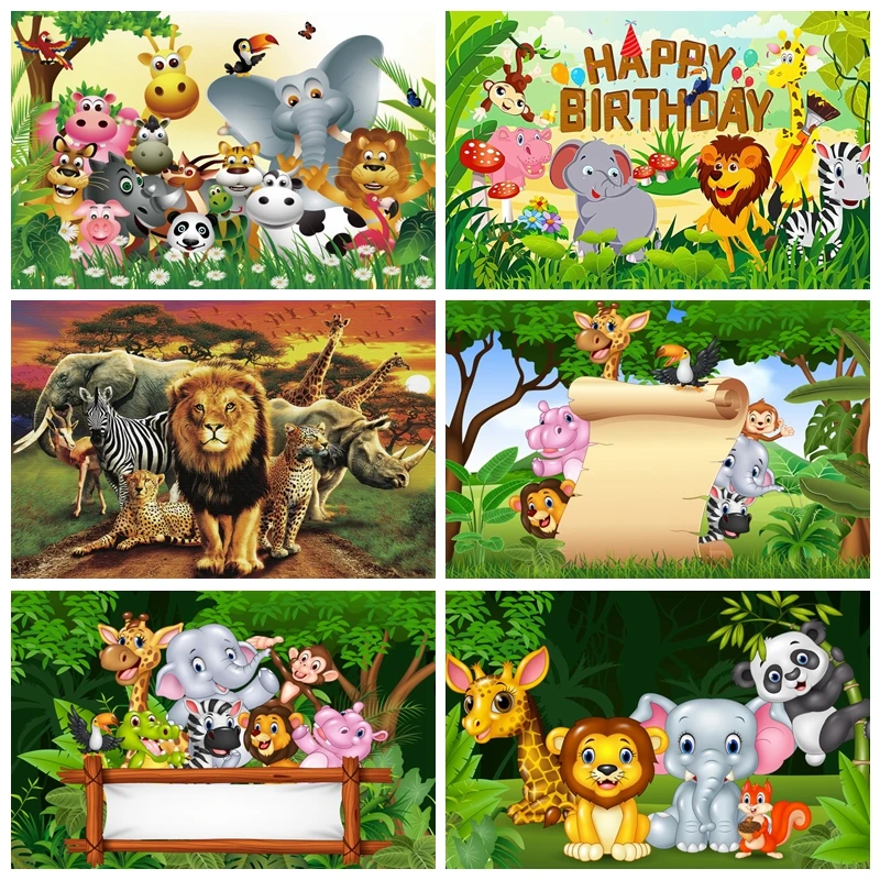 

Tropical Jungle Safari Photography Backdrops Baby Birthday Forest Animal Wild One Party Newborn Baby Shower Photo Background