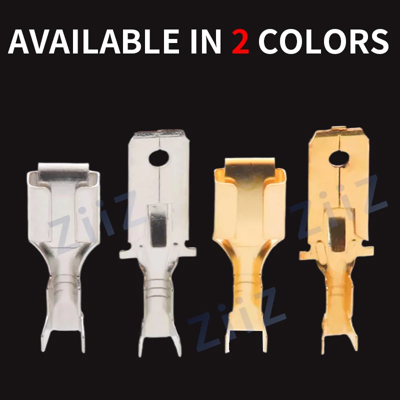 50/100 pieces 6.3mm automotive crimp terminal male/female saddle connector brass pin ZiiZ crimp terminal DJ611-6.3A gold-plated