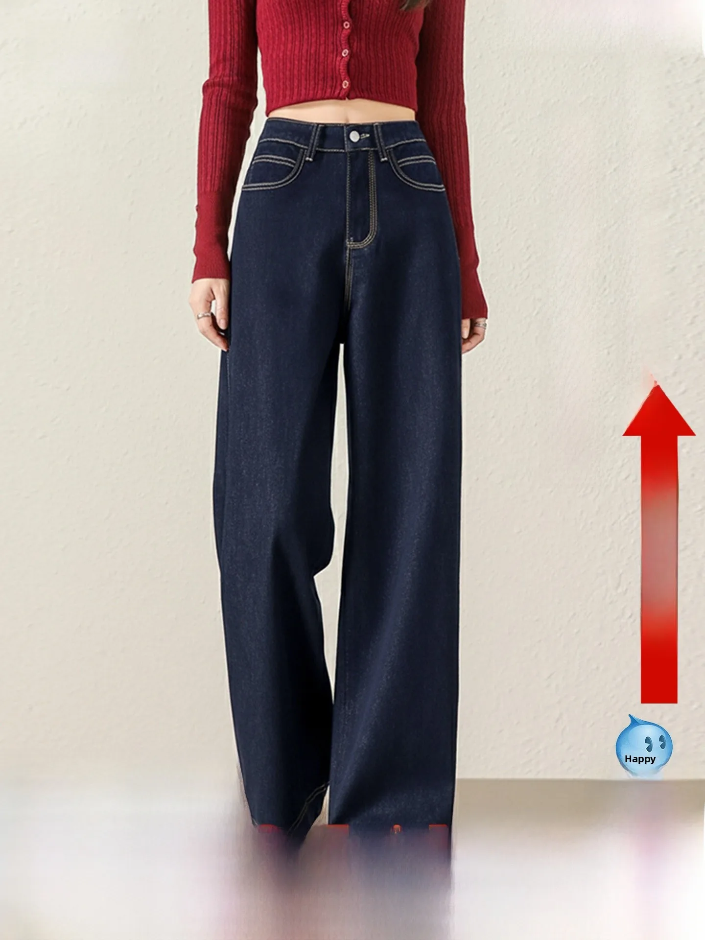 

Теплые джинсы на флисовой подкладке для женщин, весна 2026, прямые, с высокой талией, из хлопка и полиэстера, стрейч, деним, для похудения