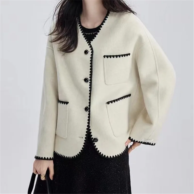 2023 Autumn and Winter New Style Collarless Small Fragrant Shell Needle Double sided Cloth Coat for Women Elegant and Versatile