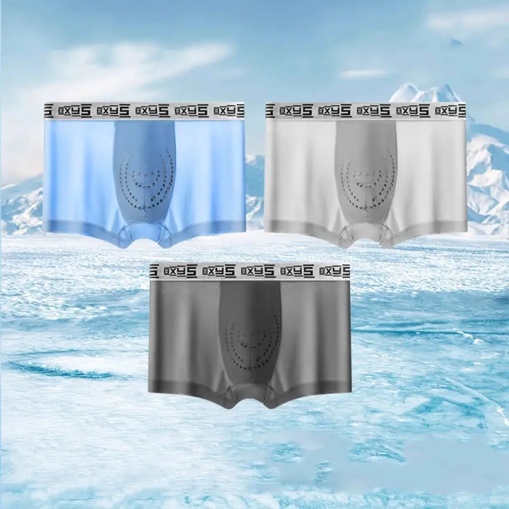 

3Pcs Breathable Mesh Men's Flat Panties Traceless Mid Waist Shorts Boxers Ice Silk Underpants Underwear for Man Man