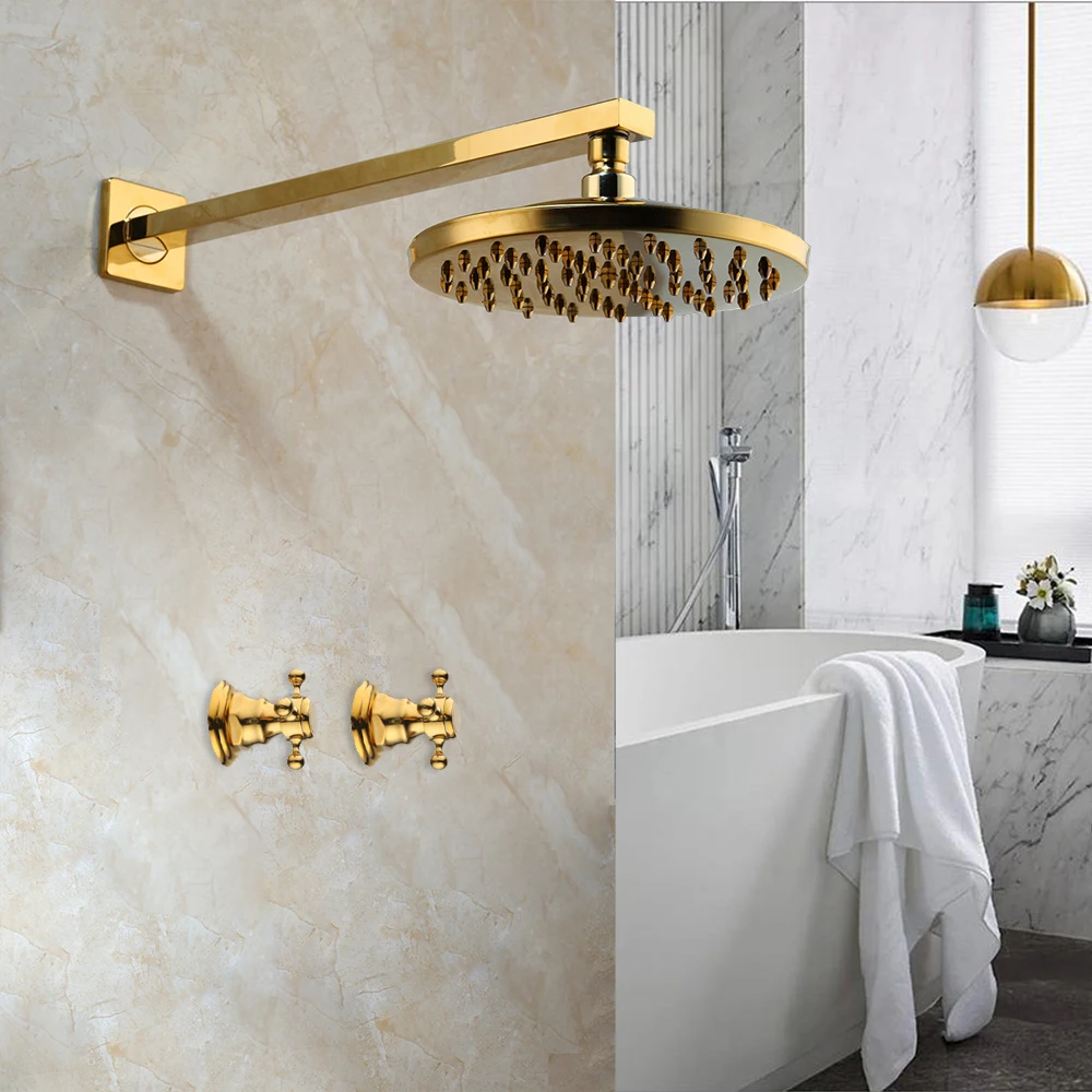 KEMAIDI Shower Faucet Sets 8 inch Antique Brass Round Rainfall Shower Head Wall Mounted Bathroom 2 Handles Shower Systerm